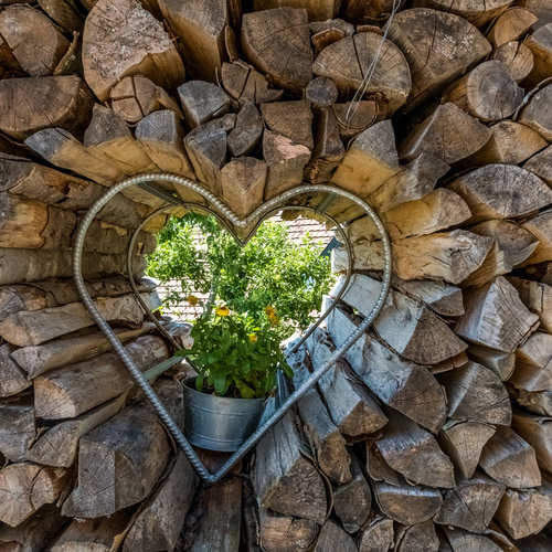 Herzform in einem Holzstapel - Herzform in einem Holzstapel -